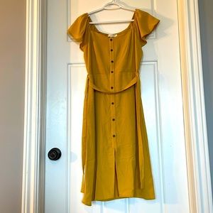 monteau Los Angeles Mustard Yellow Dress, Ruffle Sleeves